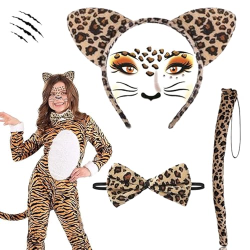 GUIANLOU 4-Teilig Leopard Kostüm Set Haarreif Leopard Ohren Leopard Gesicht Kunst Aufkleber Haarreif Leopard Schwanz Fliege Leoparden Kostüm,Für Karneval Fasching Halloween Kostüm Party. GUIANLOU 4-Teilig Leopard Kostüm Set Haarreif Leopard Ohren Leopard Gesicht Kunst Aufkleber Haarreif Leopard Schwanz Fliege Leoparden Kostüm,Für Karneval Fasching Halloween Kostüm Party. von GUIANLOU
