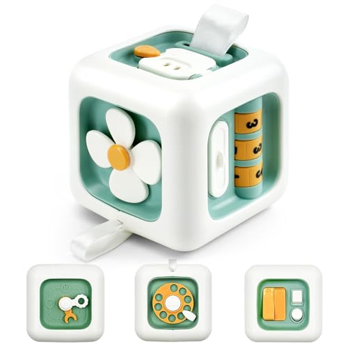 GUIGUZHJ Baby Spielzeug Montessori ab 1 2 3 Jahr, Motorikspielzeug Multisensorisches für Babys Kleinkinder, Motorikwürfel Lernspielzeug Geschenk für Jungen Mädchen (Weiß Grün), 8*8*8, YJ18006 von GUIGUZHJ