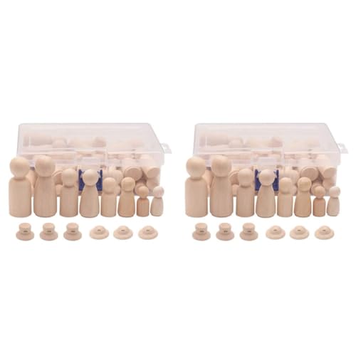 GUIJIALY Hölzerne Peg Dolls, 112PCS Unvollendete Dekorative DIY Angel Tiny Doll Bodies Gemalte Natürliche Menschen mit Hüten von GUIJIALY