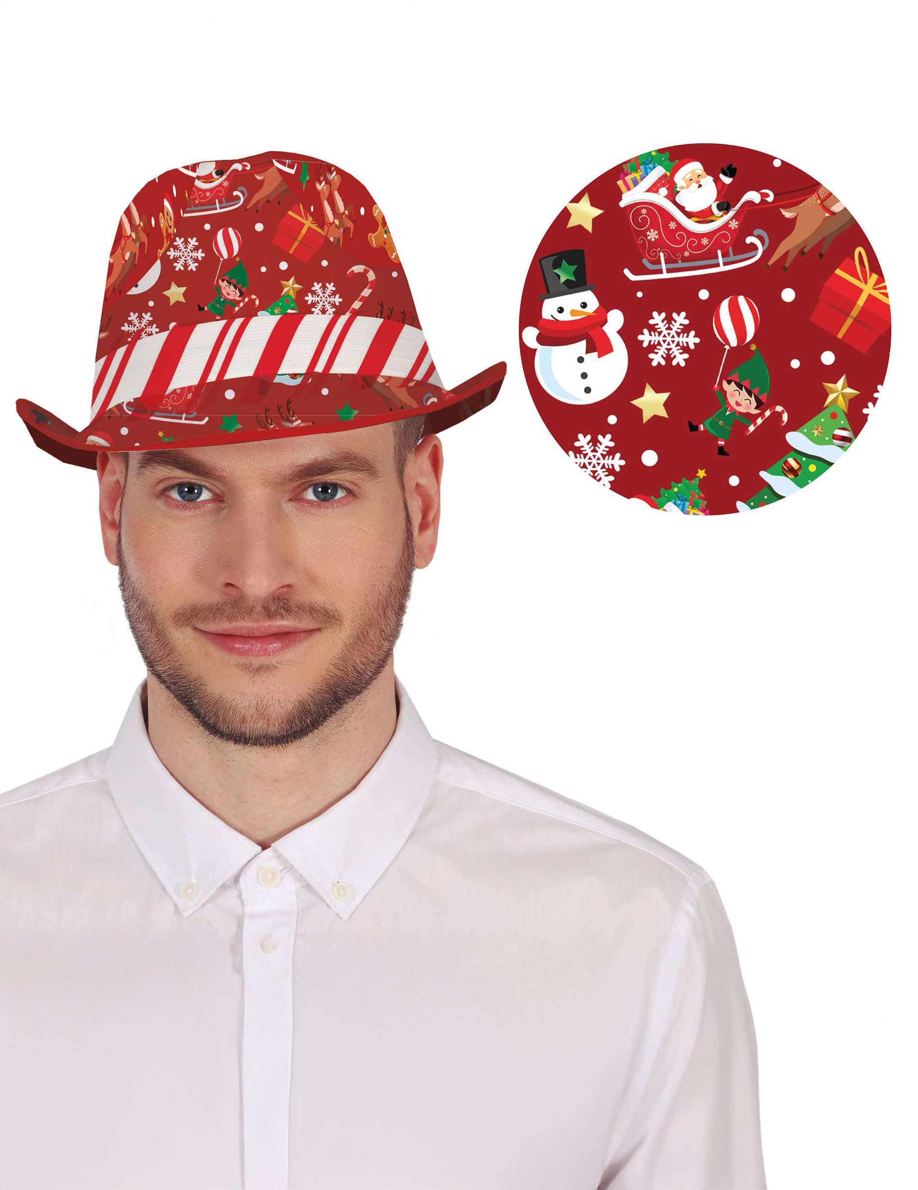 Borsalino Hut mit Weihnachtsmotiven für Erwachsene Rot von GUIRMA