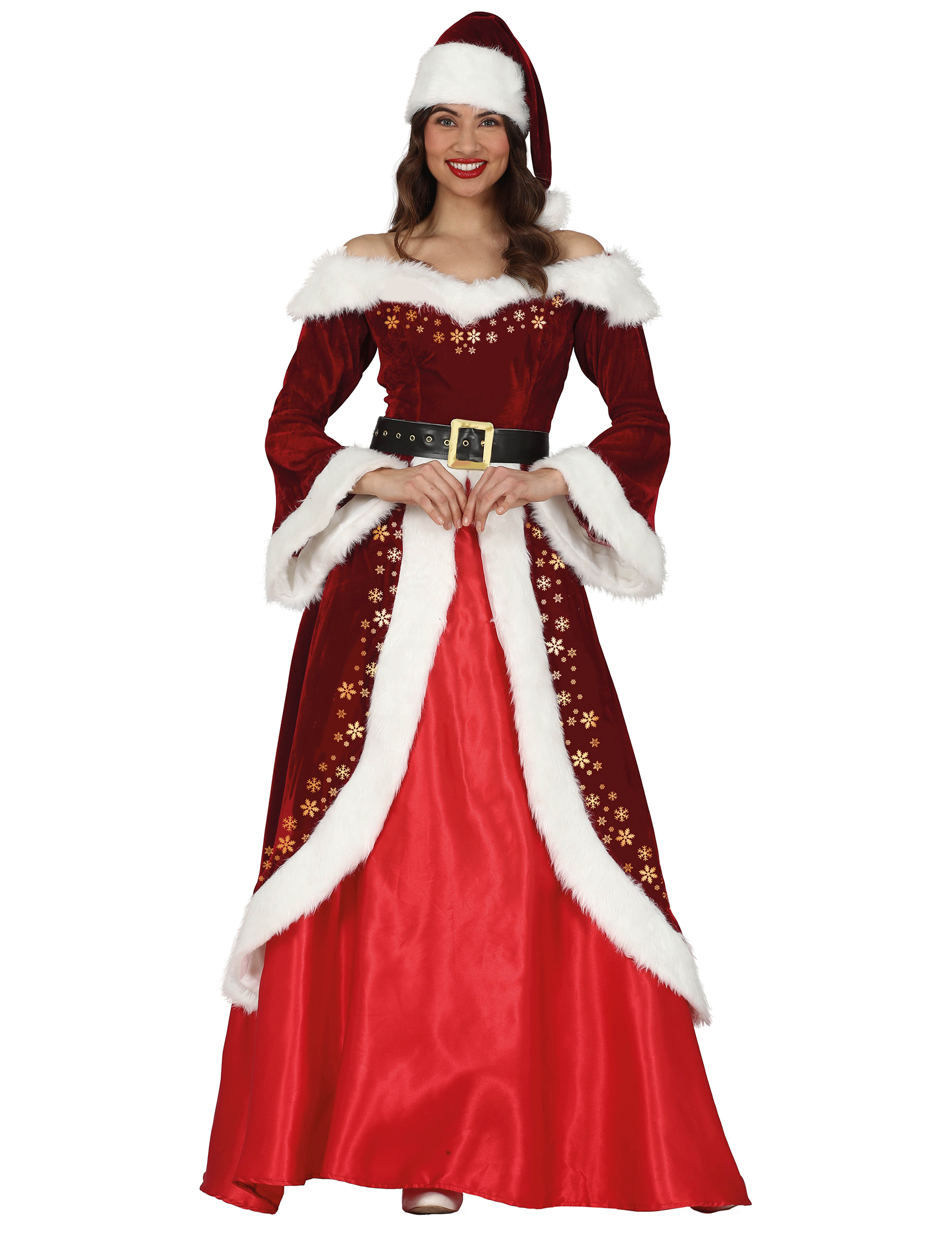 Elegantes Weihnachtsfrau-Kostüm rot-weiss-gold von GUIRMA
