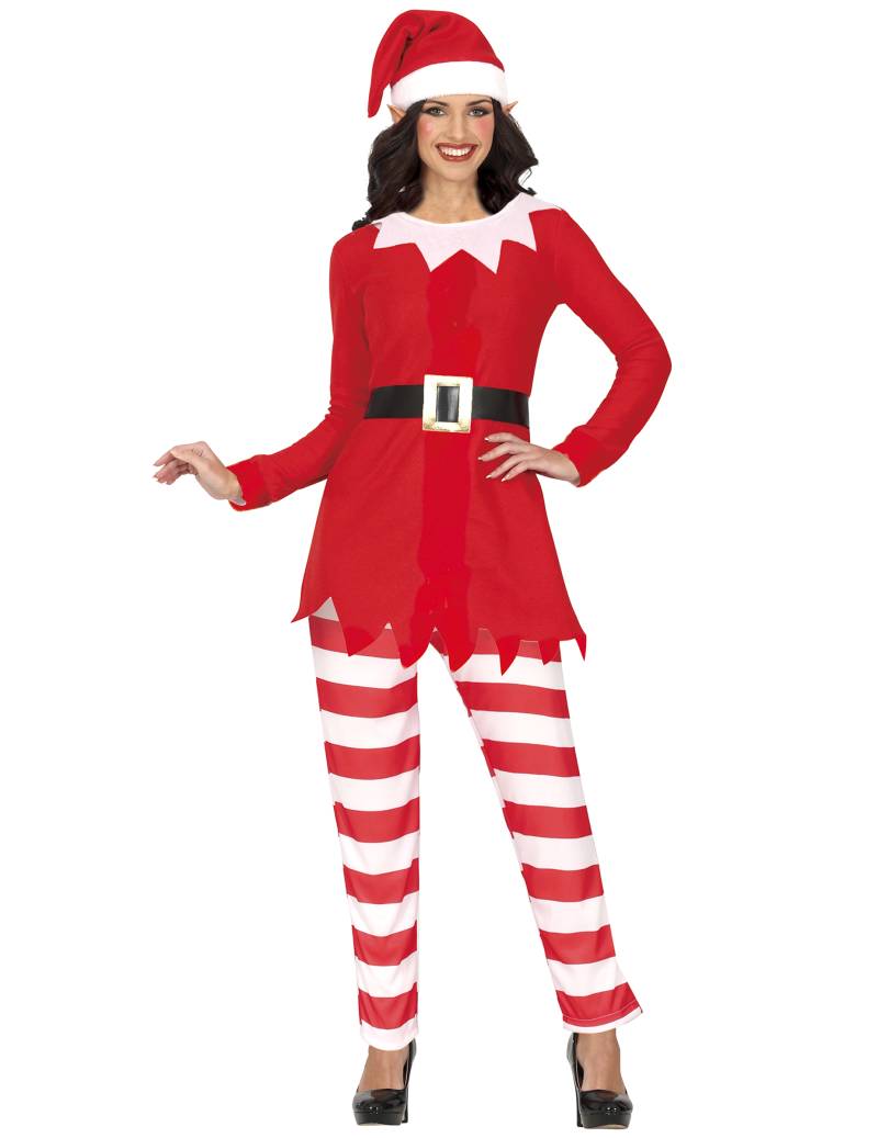 Elfen Damenkostüm rot-weiß-schwarz von GUIRMA