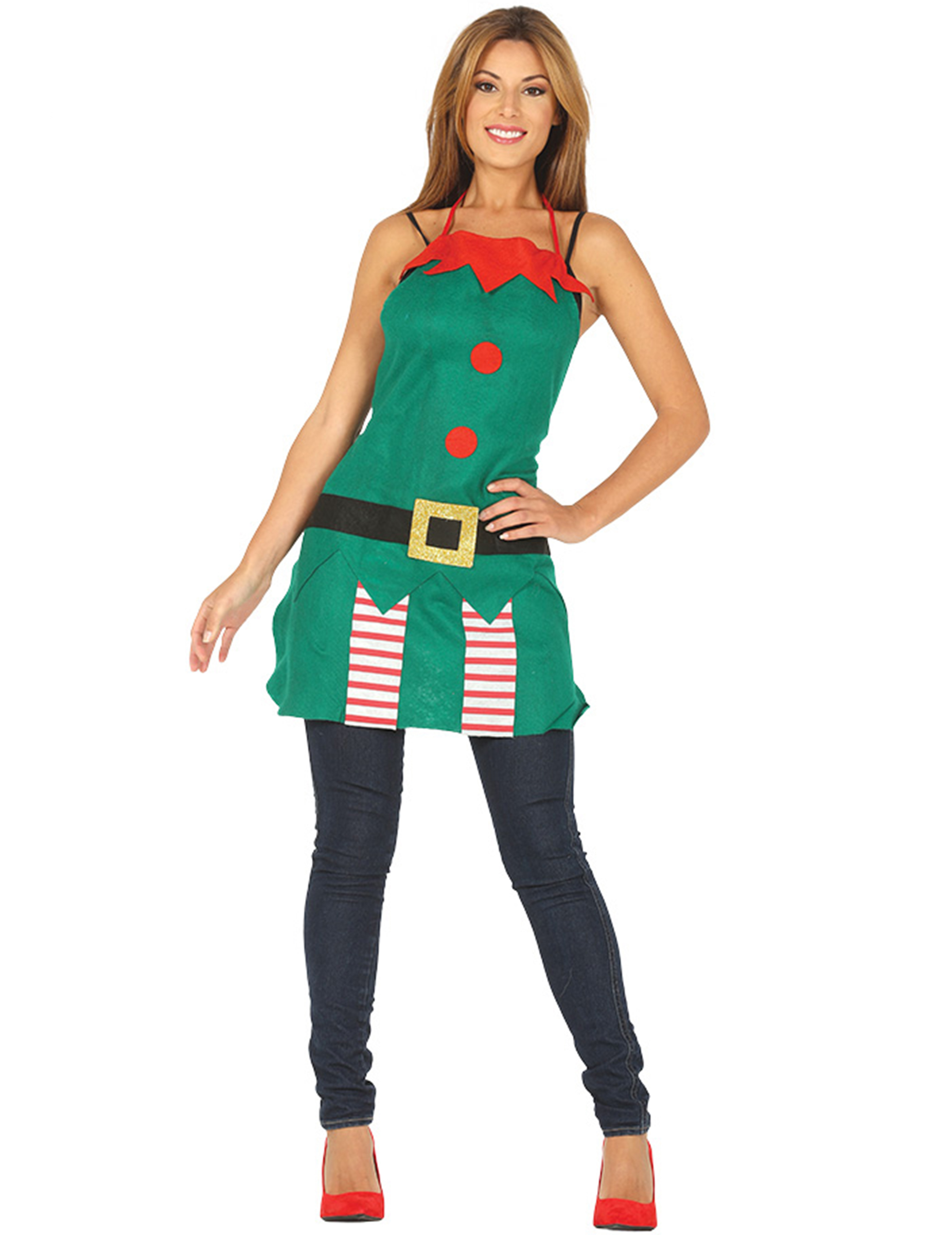 Elfenkostüm Weihnachtsschürze für Damen Grün-Rot Elfenkostüm Weihnachtsschürze für Damen Grün-Rot von GUIRMA