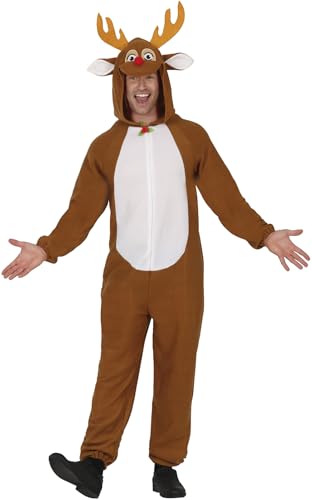 GUIRMA | Rentier Pyjama Kostüm für Erwachsene (52-54/L) - Kapuze und Overall - Weihnachts-, Neujahrs- und Weihnachtsmann Kostüme - Ideal für Männer - Braun und Weiß von GUIRMA