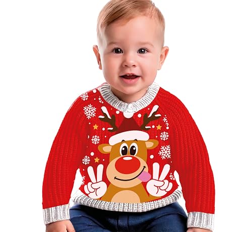 GUIRMA | Rentier Wollpullover (18-24 Monate) - Weihnachts Pullover für Baby Unisex - Ideal für Weihnachts- und Silvesterfeiern - Rentier Kostüm Zubehör - Rot von GUIRMA