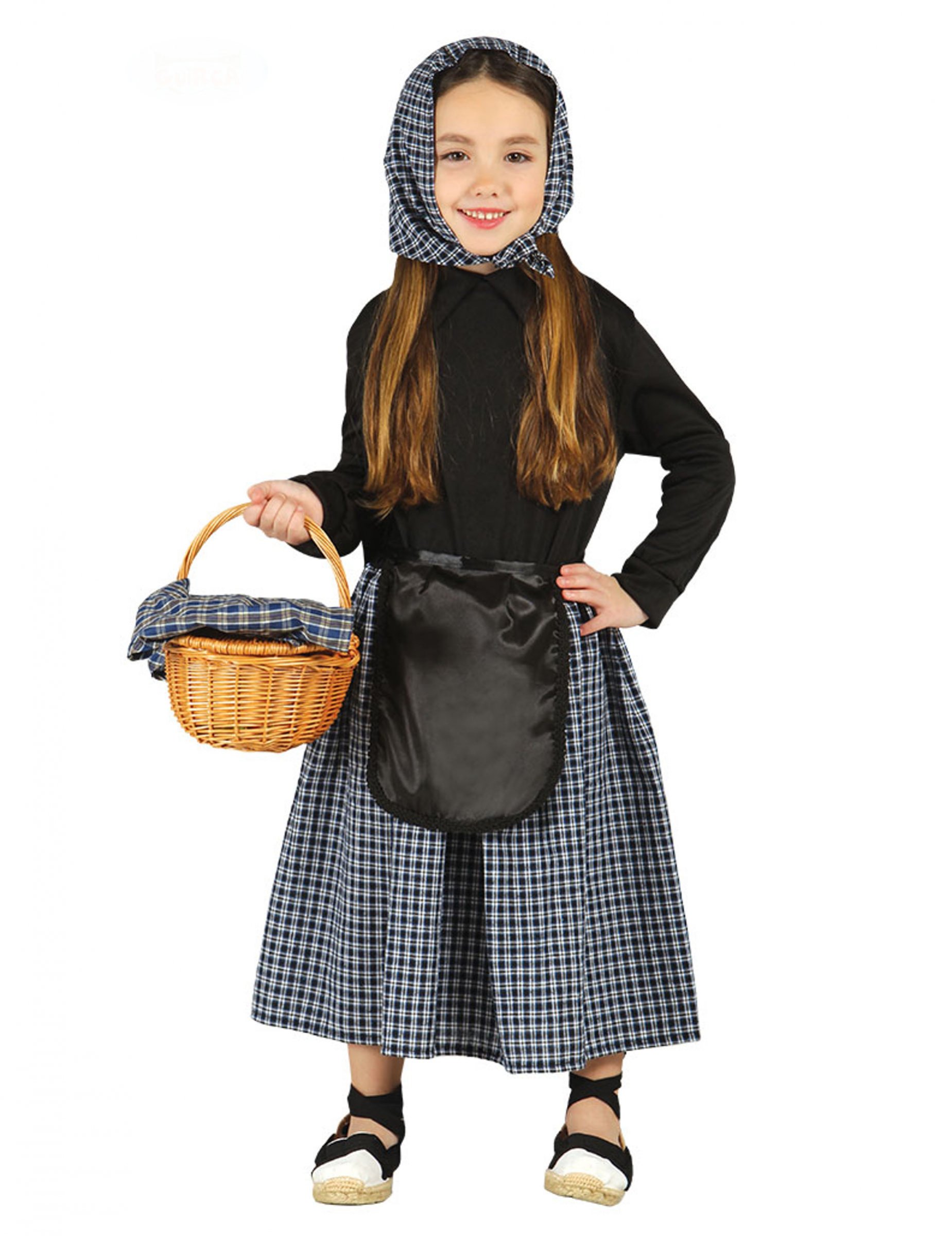 Kastanien-Verkäuferin-Kostüm für Kinder Marktfrau-Kostüm schwarz-weiss von GUIRMA