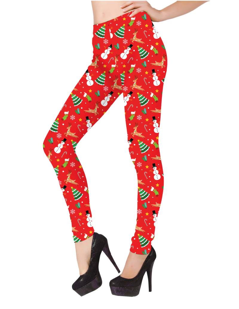 Leggings mit Weihnachtsmotiven Damen Rot von GUIRMA
