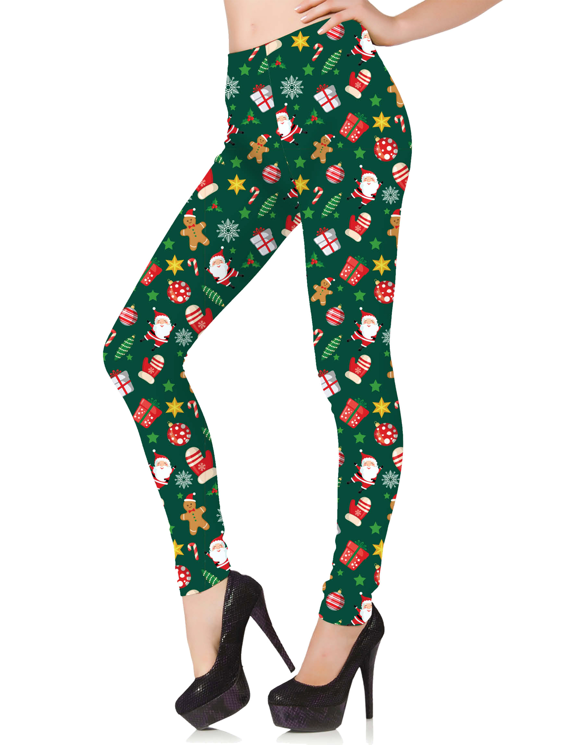 Leggings mit Weihnachtsmotiven für Damen Grün von GUIRMA