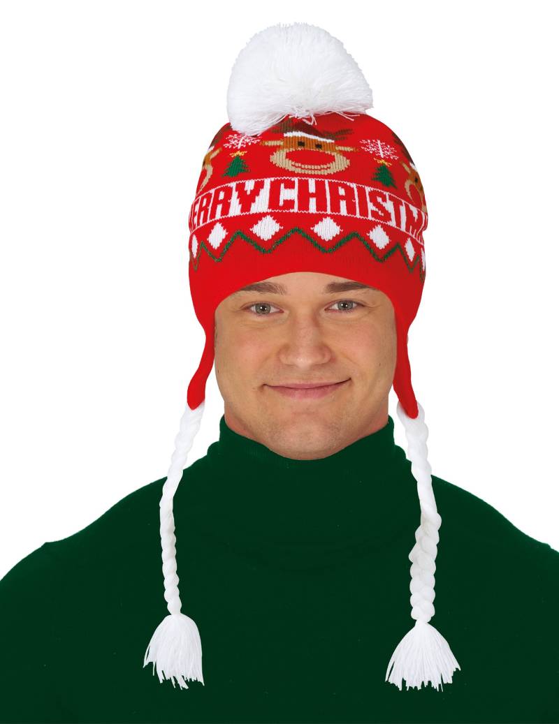 Mütze Merry Christmas mit Bommel Rot von GUIRMA