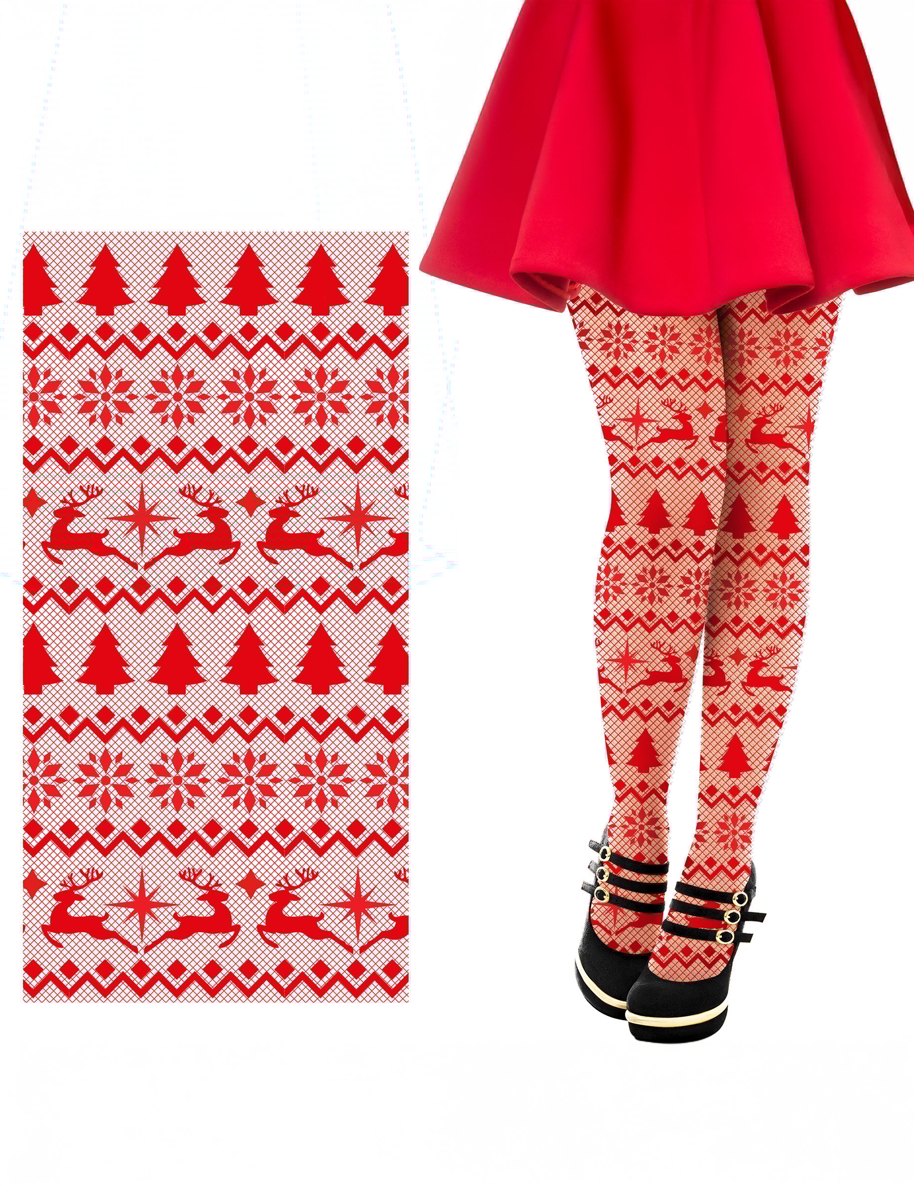 Netzstrümpfe mit Weihnachtsmotiven für Erwachsene Rot von GUIRMA