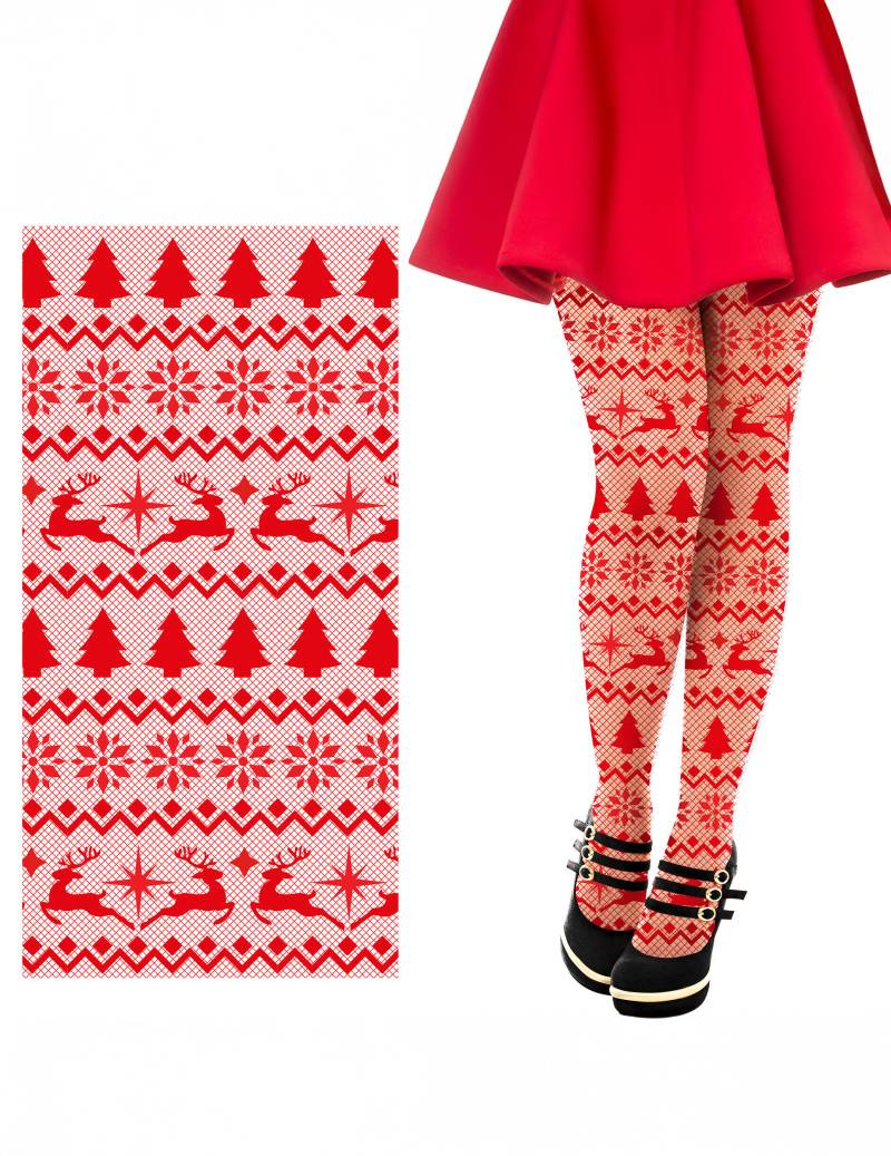 Netzstrümpfe mit Weihnachtsmotiven für Erwachsene Rot von GUIRMA