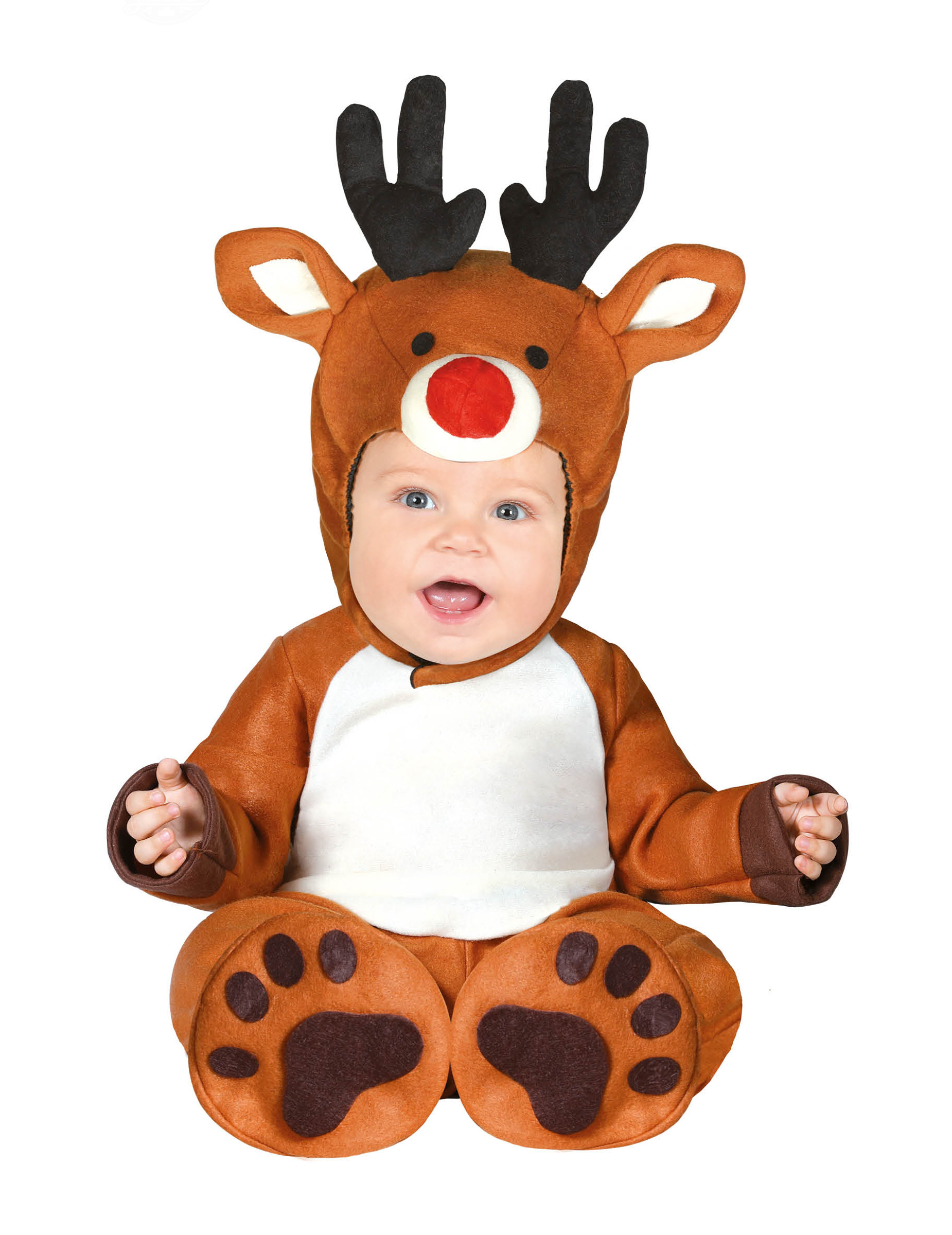 Rentier-Kostüm Weihnachtskostüm für Babys braun-weiss-rot von GUIRMA