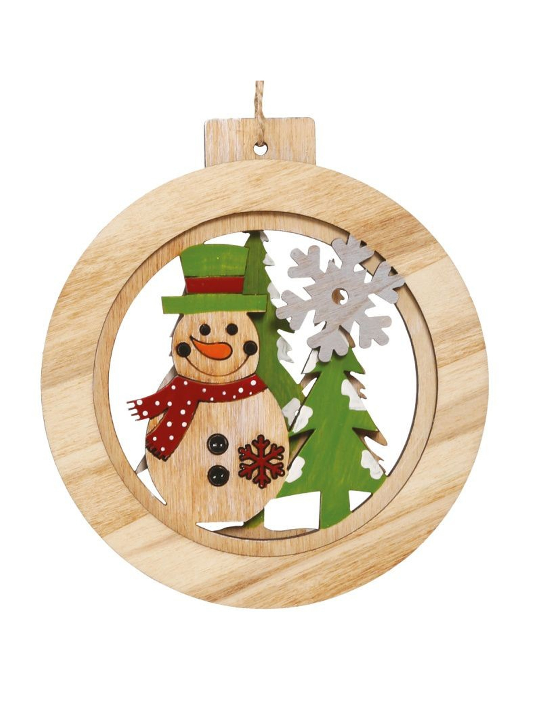 Runder Schneemann-Anhänger Christbaumschmuck aus Holz bunt 12 cm Runder Schneemann-Anhänger Christbaumschmuck aus Holz bunt 12 cm von GUIRMA