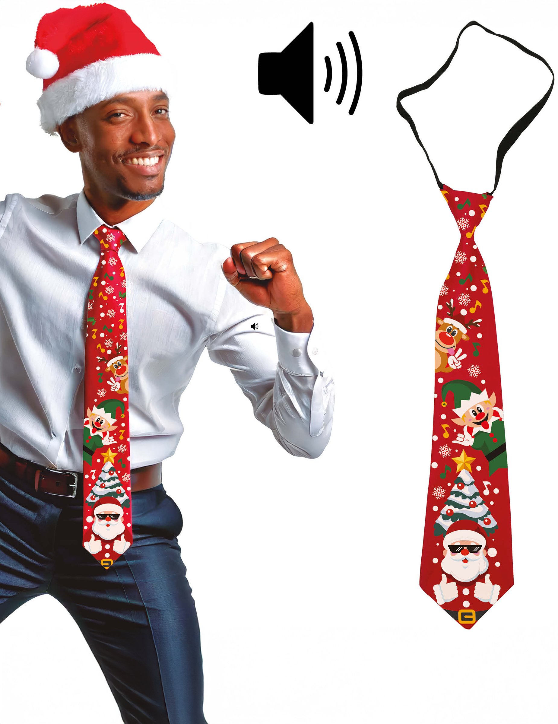 Weihnachtskrawatte mit Sound für Erwachsene Rot Weihnachtskrawatte mit Sound für Erwachsene Rot von GUIRMA