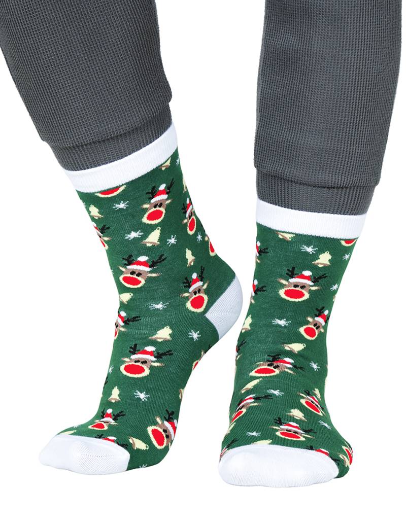 Weihnachtssocken Rentier Motiv für Erwachsene Grün von GUIRMA