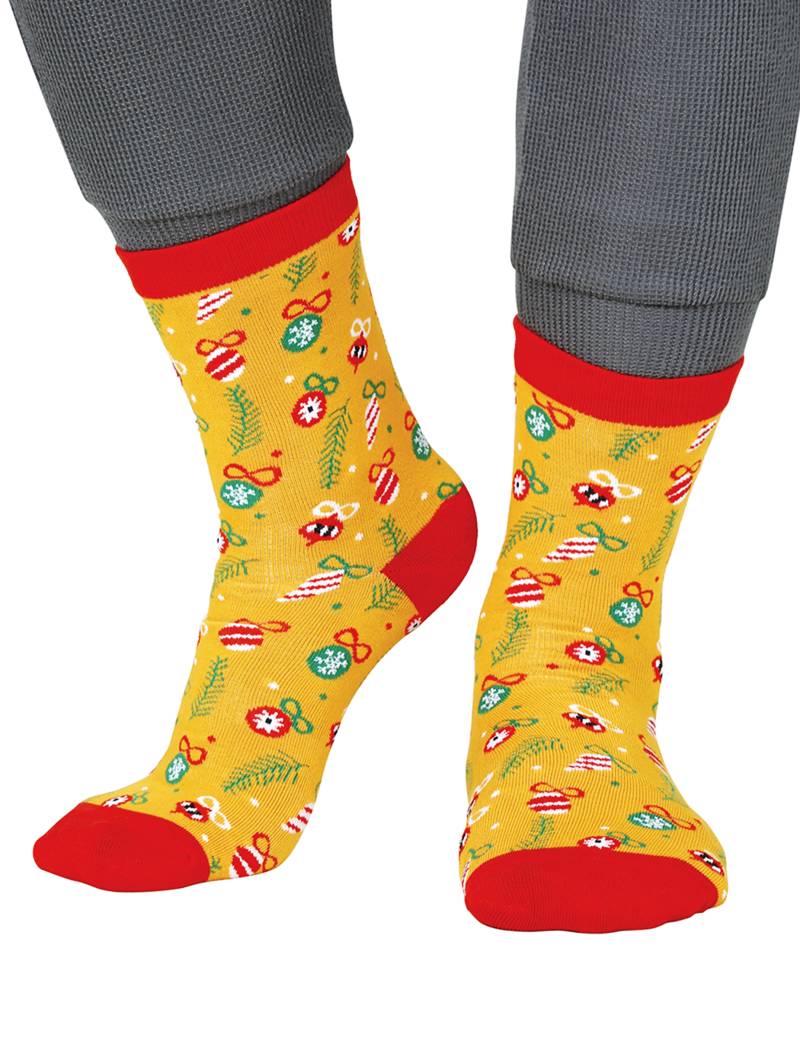 Weihnachtssocken mit Festtags Motiven für Erwachsene Gelb von GUIRMA