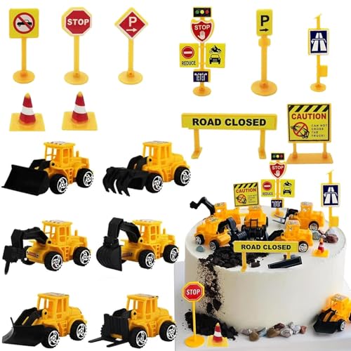 Bagger Tortendeko, 16 Stück Kuchen Deko Baustelle Set, Verkehrsschilder Spielzeug, Bagger Kuchen deko Auto, Baufahrzeug Cupcake Topper, für Kinder Geburtstag Party Dekoration Bagger Tortendeko, 16 Stück Kuchen Deko Baustelle Set, Verkehrsschilder Spielzeug, Bagger Kuchen deko Auto, Baufahrzeug Cupcake Topper, für Kinder Geburtstag Party Dekoration von GUIZIYAO