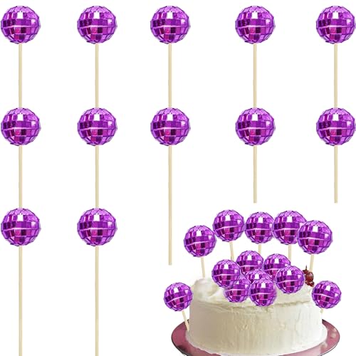 Discokugel Kuchen Toppers, 12 Stück Spiegel Ball, 1970s Mini Tortendeko, 3 cm Spiegelkugel, Disco Ball Cake Toppers für Geburtstags, Disko Themenparty (Rosé) von GUIZIYAO
