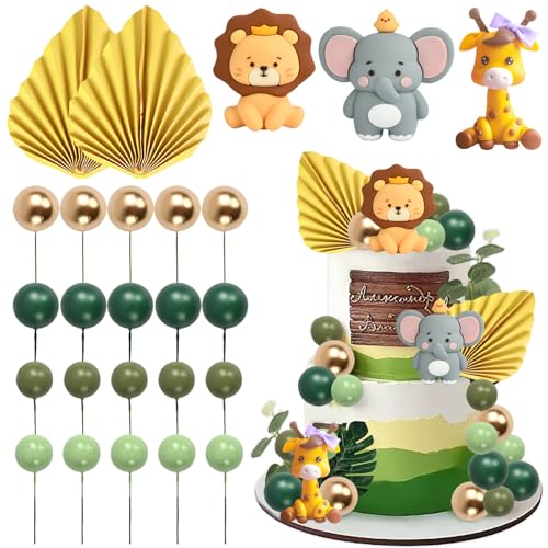 Dschungel Tiere Cake Topper, 25 Stück Tiere Geburtstag Tortendeko, Geburtstagskuchen-Dekorationskugeln, Waldtiere Kuchen Deko, Dschungel Themed Tortendeko, für Geburtstagsfeier, Baby Shower (B) von GUIZIYAO