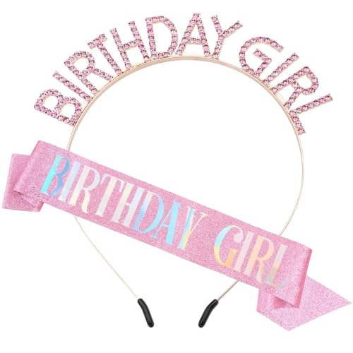 Geburtstagskrone Schärpe Rosa, Krone Geburtstag Mädchen, Happy Birthday Haarreif Krone Birthday Girl Schärpe und Krone Set, Geburtstags Tiara Strass mit Schärpe Geburtstag für Deko Geburtstag Frau Geburtstagskrone Schärpe Rosa, Krone Geburtstag Mädchen, Happy Birthday Haarreif Krone Birthday Girl Schärpe und Krone Set, Geburtstags Tiara Strass mit Schärpe Geburtstag für Deko Geburtstag Frau von GUIZIYAO