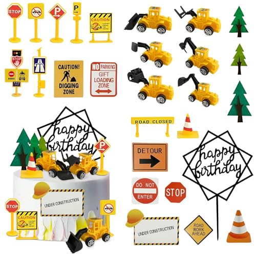 Tortendeko Baustelle, Bagger Kuchen Deko, Baustellenfahrzeuge Kuchen Deko, Junge Geburtstag Kuchendeko, verkehrsschilder kinder, Bagger Spielzeugauto, für Geburtstag Kuchendeckel (A) von GUIZIYAO