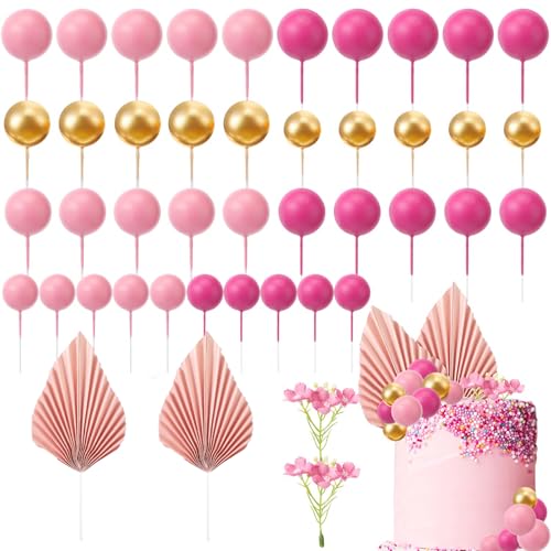 Tortendeko Kugeln, 42 Stück Boho Tortendeko, Mini-Kugel-Kuchendekoration, Papier Palmblatt, Schaumkugeln Cupcake Topper, Cupcake Topper für Geburtstag, Hochzeit, Party Dekorationen (A) von GUIZIYAO