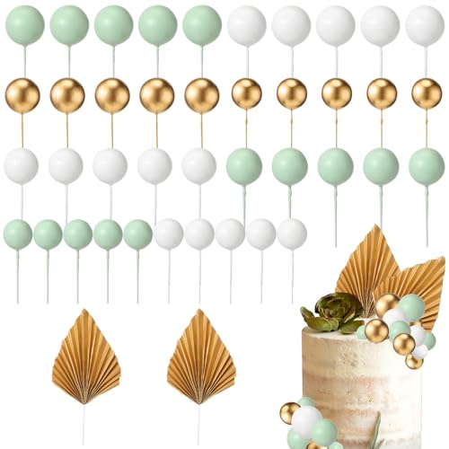 Tortendeko Kugeln, 42 Stück Boho Tortendeko, Mini-Kugel-Kuchendekoration, Papier Palmblatt, Schaumkugeln Cupcake Topper, Cupcake Topper für Geburtstag, Hochzeit, Party Dekorationen (B) von GUIZIYAO