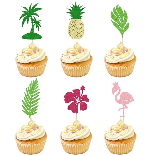 Tropische Cupcake-Topper, 12 Stück Hawaii Cupcake Topper, Flamingo Tortendeko, Ananas Muffin Deko, Cupcake-Picks, Flamingo, Blume, Plam Blätter, Ananas, für Kinder Geburtstag Sommer Party Dekoration Tropische Cupcake-Topper, 12 Stück Hawaii Cupcake Topper, Flamingo Tortendeko, Ananas Muffin Deko, Cupcake-Picks, Flamingo, Blume, Plam Blätter, Ananas, für Kinder Geburtstag Sommer Party Dekoration von GUIZIYAO