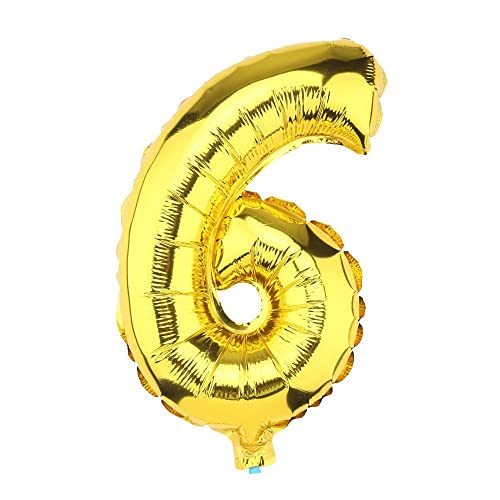 GUIZMAX Folienballon Helium XXL 80 cm Zahl 6 Gold Gelbgold Zahl Geburtstag von GUIZMAX