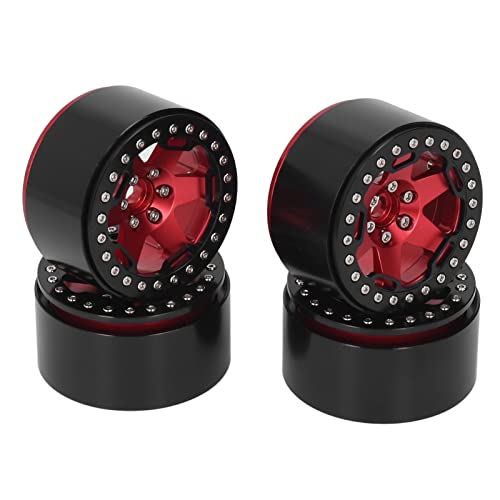 GULEEK 4-teiliges 2,2-Zoll-Radnaben-Set aus Aluminiumlegierung für ferngesteuertes RC-Rock-Crawler-Auto im Maßstab 1:10. Verbesserte Haltbarkeit (Rot) von GULEEK