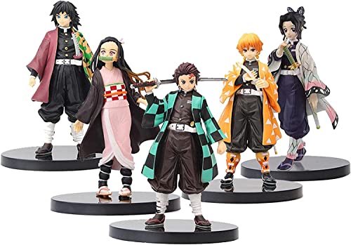 GUNBAK 5 Stück Demon Slayer Version Q Kimetsu No Yaiba Handmade Kamado Tanjiro – Sammelfigur Anime – Spielzeug für Anime-Fans, 16 cm von GUNBAK