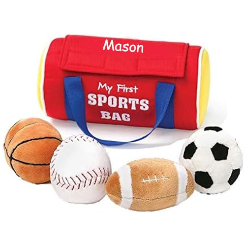 Baby Spielset - Sportball Turnbeutel Spielset - Plüsch Soft Crinkle Rassel Spielzeug Set mit Benutzerdefiniertem Namen Baby Spielset - Sportball Turnbeutel Spielset - Plüsch Soft Crinkle Rassel Spielzeug Set mit Benutzerdefiniertem Namen von GUND