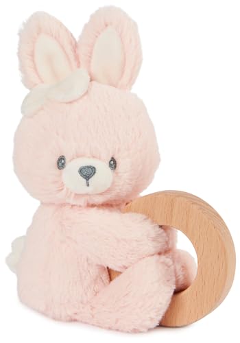 GUND Baby Nachhaltige Hasenringrassel - Stofftier Plüsch aus 100% recycelten Plüschmaterialien - Holzrassel für Babys und Neugeborene - Rosa - 25,4 cm von GUND