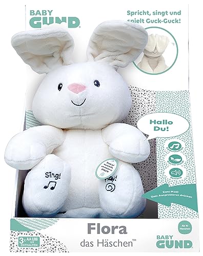 GUND Flora, das singende und sprechende Häschen - spielt Guck Guck mit den Ohren - deutsch, ca. 30 cm, Ostergeschenk für Babys und Neugeborene ab 10 Monaten von GUND