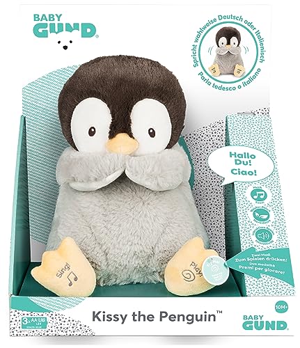 GUND Kissy, der Pinguin - singt, spricht und wirft Küsschen, Sprache wahlweise auf Deutsch oder Italienisch einstellbar, ab 10 Monaten von GUND