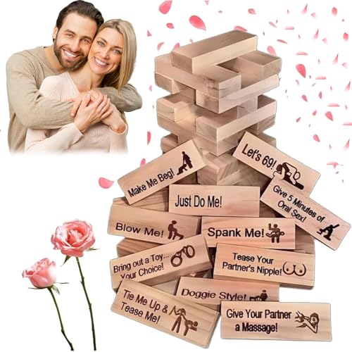 Lust Tower, super freches Blockturm-Spiel für Erwachsene, Valentins-Taumelturm, Stapelblöcke, Paarspiele für Erwachsene, stapelbares Holzblock-Spiel für erwachsene Paare, Date-Nacht-Partys, 48 Stück von GUO-SWY