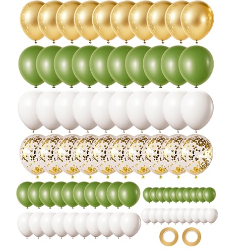 GUO-YING 80 Stück Olive Grün Gold Weiß Heliumballons für Geburtstag, Babyfeier, Hochzeit Hintergrund-Dekoration Gold Grün) von GUO-YING