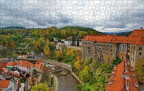 GUOHLOZ 1000-teiliges Puzzle für Erwachsene,Mini-Puzzle,tolles herausforderndes Puzzle,schwieriges Mini-Puzzle mit 500 Teilen,Heimdekoration,Kunsthandwerk Stadt,Tschechische Republik,Moldau,52x38cm von GUOHLOZ