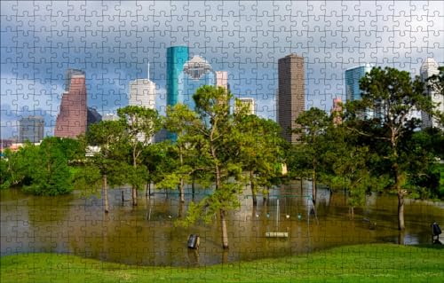GUOHLOZ Puzzle 1000 Teile, Puzzle für Erwachsene, Impossible Puzzle, Erwachsenenpuzzle ab 6 Jahren, Park, Schaukel, Wolkenkratzer, USA, Rasen, 75x50cm von GUOHLOZ