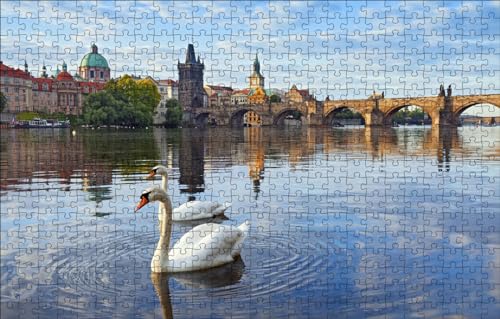 GUOHLOZ Puzzle 1000 Teile, Puzzle für Erwachsene, Impossible Puzzle, Geschicklichkeitsspiel für die ganze Familie, Puzzle farbenfrohes Legespiel Fluss, Prag, Tschechische Republik, Moldau, 75x50cm von GUOHLOZ