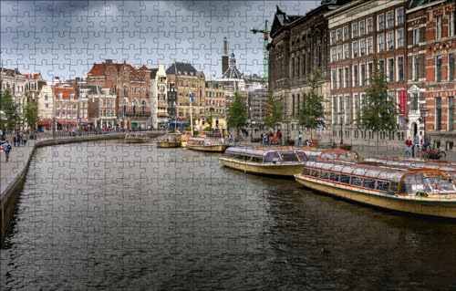 GUOHLOZ Puzzles FüR Erwachsene 1000 Teile Holzpuzzle Hands On Game Family Decoration Fluss, Amsterdam, Niederlande, 75x50cm von GUOHLOZ