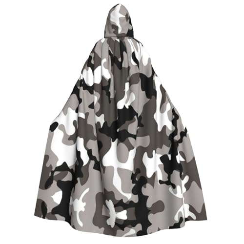 GUOLGP Ack grau-weißer Camouflage-Druck, für Damen und Herren, Kapuzenumhang für Halloween, Weihnachten, Karneval, Mottopartys von GUOLGP