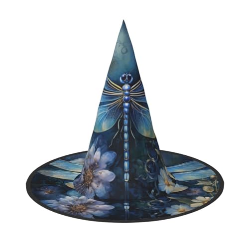 GUOLGP Art Blue Libellen-Druck, stilvoller Halloween-Hexenhut für Partys, Karneval und Cosplay, leicht, faltbar von GUOLGP