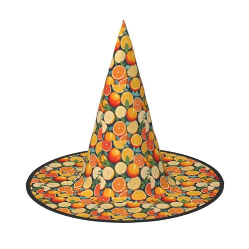 GUOLGP Citrus Fruit Pattern Print Stilvolle Halloween Hexenhut für Partys Karneval und Cosplay Leicht Faltbar von GUOLGP