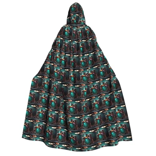 GUOLGP Cooles Schlagzeug-Set, Druck für Damen und Herren, Kapuzenumhang für Halloween, Weihnachten, Karneval, Mottopartys von GUOLGP