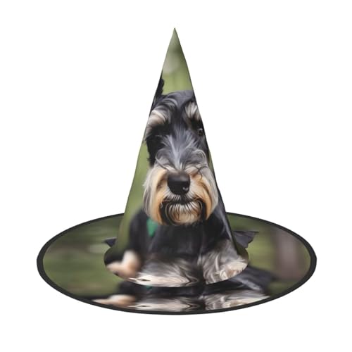 GUOLGP Entzückender Schnauzer-Druck, stilvoller Halloween-Hexenhut für Partys, Karneval und Cosplay, leicht, faltbar von GUOLGP