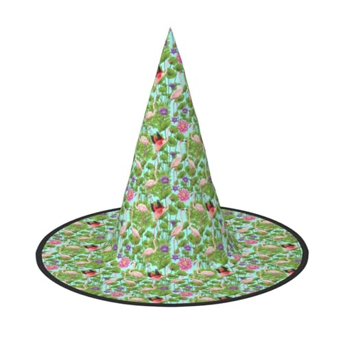 GUOLGP Flamingo-Liebesblumen-Druck, stilvoller Halloween-Hexenhut, für Partys, Karneval und Cosplay, leicht, faltbar von GUOLGP