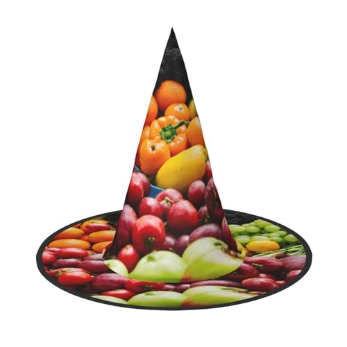 GUOLGP Gemüse-Frucht-Druck, stilvoller Halloween-Hexenhut für Partys, Karneval und Cosplay, leicht, faltbar von GUOLGP