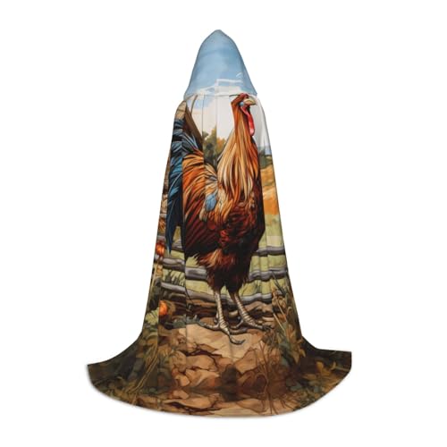 GUOLGP Hahn auf Holz im Bauernland-Druck, Halloween-Kapuzenumhang, für Herren, Damen, Teenager, Zauberer-Robe für Weihnachten, Kostüm, Karneval GUOLGP Hahn auf Holz im Bauernland-Druck, Halloween-Kapuzenumhang, für Herren, Damen, Teenager, Zauberer-Robe für Weihnachten, Kostüm, Karneval von GUOLGP