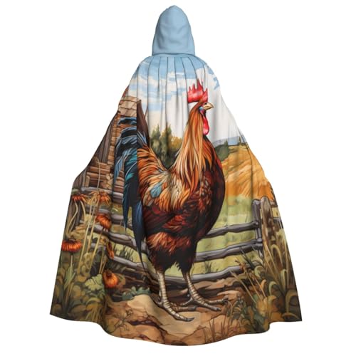 GUOLGP Hahn auf Holz im Bauernland-Druck, für Damen und Herren, Kapuzenumhang für Halloween, Weihnachten, Karneval, Mottopartys GUOLGP Hahn auf Holz im Bauernland-Druck, für Damen und Herren, Kapuzenumhang für Halloween, Weihnachten, Karneval, Mottopartys von GUOLGP